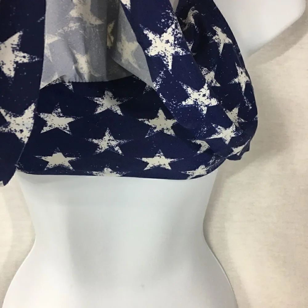 Red white blue bikini top ruffle front Small macrame back removable padding - Picture 3 of 5